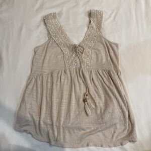 Time & True Lace Trim Beige Women's Top